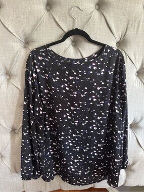 Apt. 9 Black Long-Sleeve Blouse with Pink, Purple and White Speckle Print